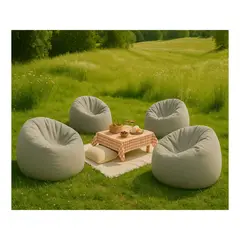 DORMIPUFF - Puff Redondo Gris Gigante Silla Tela Lona