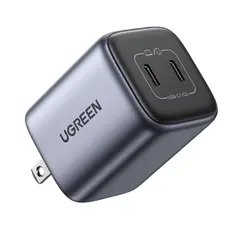 UGREEN - Cargador Mini Adaptador De 45W GAN, Carga Rápida , 2 Puestos USB-C, Color Negro