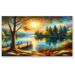 GENERICO - Cuadro decorativo paisaje lago al atardecer 120x70 cm