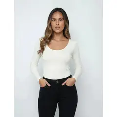 MOLGOA - Body para Mujer Escote Redondo Manga Larga - Tahiti