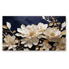 GENERICO - Cuadro decorativo flores doradas fondo azul oscuro 100x70 cm