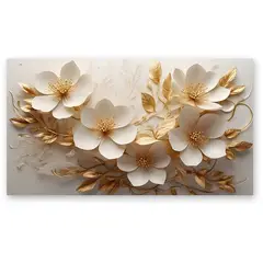 GENERICO - Cuadro decorativo flores doradas elegantes fondo claro 100x70 cm