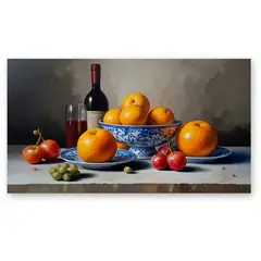GENERICO - Cuadro decorativo bodegón clásico con frutas y vino 120x70 cm