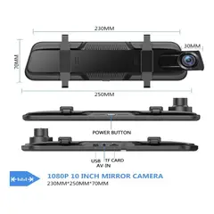 GENERICO - Espejo Retrovisor Cámara DVR 10 Full HD + Cámara Reversa