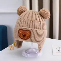 GENERICO - Gorro de Lana Tipo Oso para Bebé con Protección de Orejas
