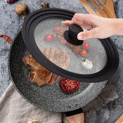 GENERAL - Sartén Antiadherente 24 Cm Tipo Piedra Negro Tapa De Vidrio