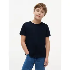 TOMMY HILFIGER - Camiseta azul Para Niño oscuro de cuello redondo con logo