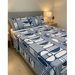 TRU - Juego de sábanas 144 hilos estampado Azul - king