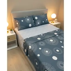 TRU - Juego de sábanas 144 hilos estampado Azul Grisaceo - sencillo