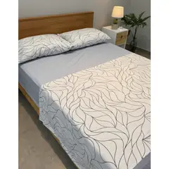 TRU - Juego de sábanas 144 hilos estampado hojas azul - doble flores-azul