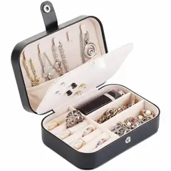 GENERICO - Joyero Organizador De Viaje Negro Para Mujer Con Doble Capa Para Collares, Aretes y Anillos