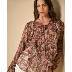 ESPRIT - Camisa para Mujer Floral con Cordones y Estilo Bohemio Elegante