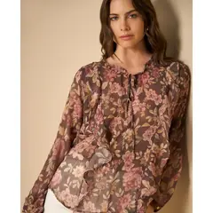 ESPRIT - Camisa para Mujer Floral con Cordones y Estilo Bohemio Elegante