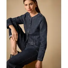 ESPRIT - Chaqueta para Mujer Denim Crop Cuello Redondo