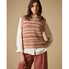 ESPRIT - Chaleco para Mujer Tejido con Rayas Corte Recto