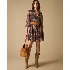 ESPRIT - Vestido para Mujer Cruzado Floral Manga 34 con Lazo