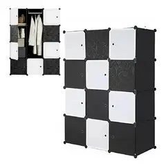 GENERICO - Armario Modular Plástico de 4 Niveles con Colgador y 9 Organizadores