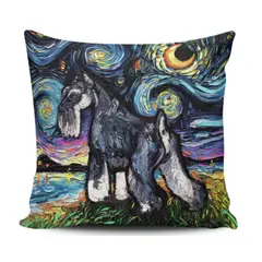 GENERICO - Funda Cojin Decorativo Diseño Noche Estrellada Perro Standard Schnauzer 1 Sola Cara Sin Relleno 47 X 47 Cm