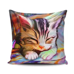 GENERICO - Funda Cojin Decorativo Gato Dormilon Diseño 221 1 Sola Cara Sin Relleno 47 X 47 Cm