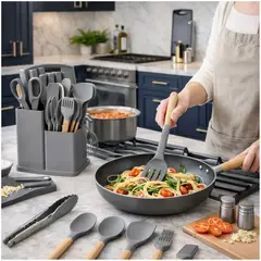 AMERICAN GENERICS - Set de Utensilios de Cocina en Silicona – 19 Piezas Negro