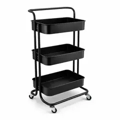 TECNOHOGAR JS - Carro Organizador Metálico 3 Niveles con Ruedas 360° Multiuso Cocina Oficina Baño Negro