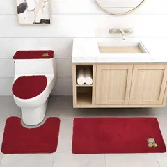 MITAPETE COM - Juego De Baño 4 Piezas Antideslizante Peluche Rojo Tapetes Para Baño
