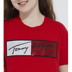 TOMMY HILFIGER - Camiseta roja Para Niña con bandera estampada de