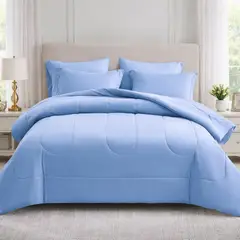 GENERICO - EDREDON POLIALGODON AZUL CIELO UNICOLOR CUBRELECHO 5 PIEZAS