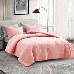 GENERICO - EDREDON POLIALGODON ROSA UNICOLOR CUBRELECHO 5 PIEZAS