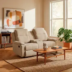 ELITE LIVING - SOFA RECLINABLE MARSELLA 2P CONSOLA MICROFIBRA CAMEL