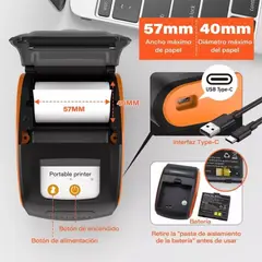 GENERICO - Mini Impresora Termica Portátil Recibos 58Mm Bluetooth PT210 + Estuche Protector Negro