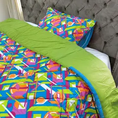 KARYTEX - Plumón Estampado Geométrico Multicolor Doble Faz Suave y Cálido Cama Sencilla