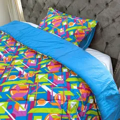 KARYTEX - Plumón Estampado Geométrico Multicolor Doble Faz Suave y Cálido Cama Sencilla