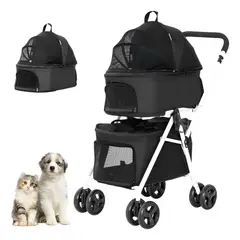 GENERICO - COCHE PARA MASCOTAS DOBLE CON ARNES COLLAR 2 PERROS GATOS PLEGABLE