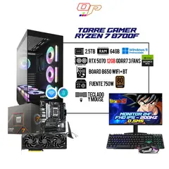 AMD - PC GAMER R7 8700F - BOARD B650 WIFI - RAM 64GB - SSD 2.5TB M.2 - FUENTE 750W - MONITOR 24 200Hz