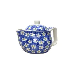 GENERICO - Tetera En Ceramica Pintada A Mano Con Filtro Color Flor Azul