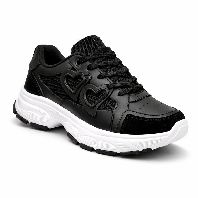Imagen de Tenis Mujer Corazon Calzado Dama Casual Plataforma-Blanco Negro
