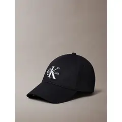 CALVIN KLEIN - Gorra negra de algodón con monograma bordado