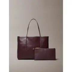 CALVIN KLEIN - Bolso café tote pequeño con logo monograma con bolsito
