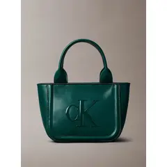 CALVIN KLEIN - Bolso azul tote pequeño con logo monograma grabado