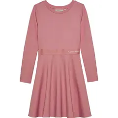 CALVIN KLEIN - Vestido rosado de manga larga con detalle cinta