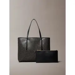 CALVIN KLEIN - Bolso negro tote pequeño con logo monograma con bolsito