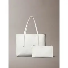 CALVIN KLEIN - Bolso blanco tote pequeño con logo monograma con bolsito