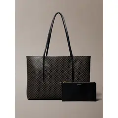 CALVIN KLEIN - Bolso negro tote con logo monograma con bolsito