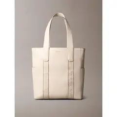 CALVIN KLEIN - Bolso beige tote para portátil con logo en jacquard