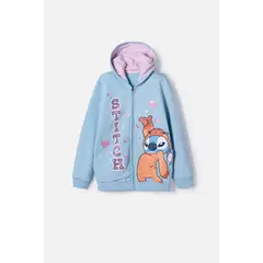 DISNEY - Buzo de Stitch y capybara con capucha azul para niña
