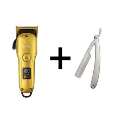 HTC - Combo Máquina Patillera Cortadora Profesional Recargable Alta Potencia + Navaja de Obsequio