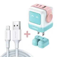 UGREEN - Kit Cargador Carga Rápida Robot 65W + Cable USB-A para Lightning MFI Blanco