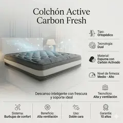 PLUMA HOME - Colchón Active Carbon Fresh Ortopédico- King Tipo Libro Cara Firmeza Media Alta Gratis protector y Almohada