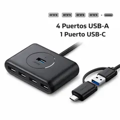 UGREEN - Adaptador HUB 4 Puertos, 4 USB-A 3.0 Con USB-C, Negro 1 Metro